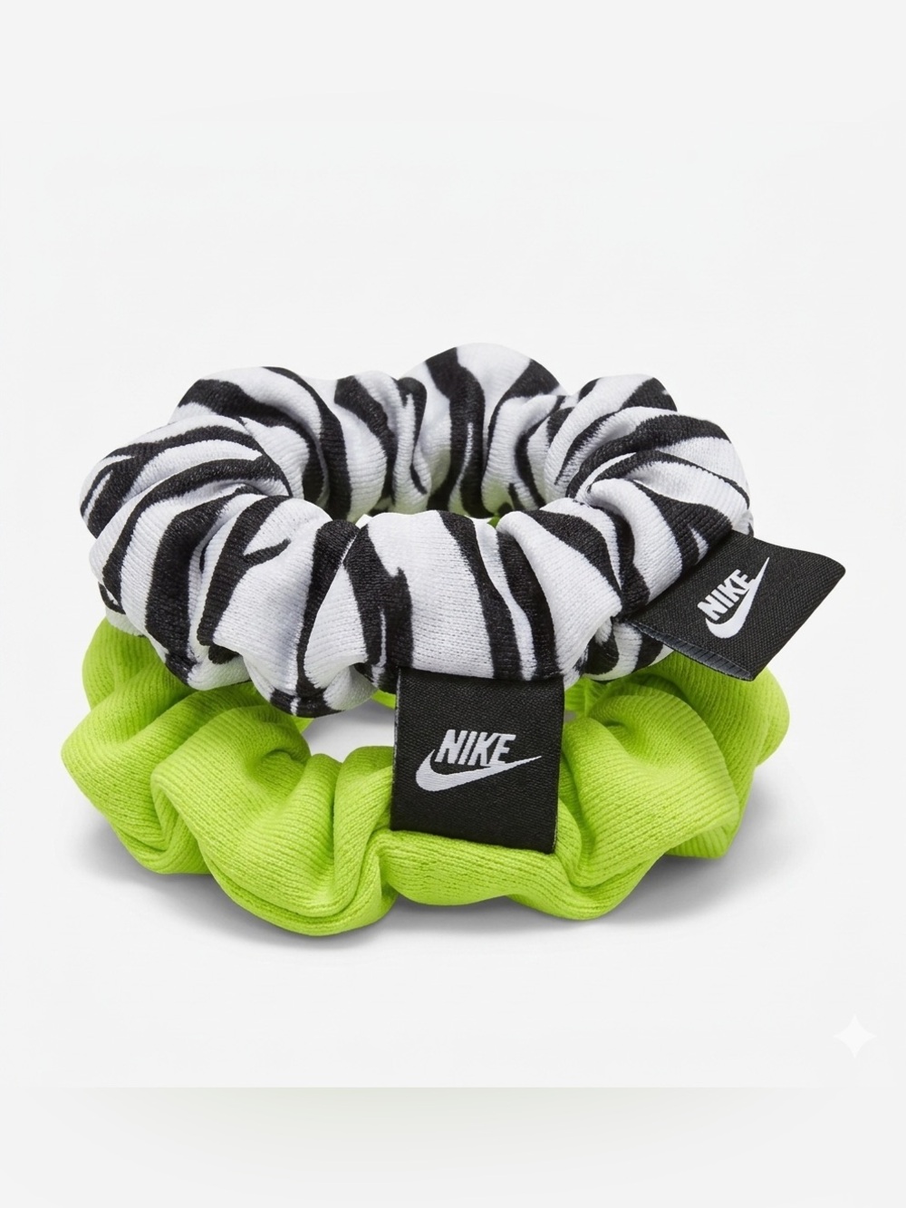 Nike Kids Black & White Zebra + Neon Green Scrunchie Duo